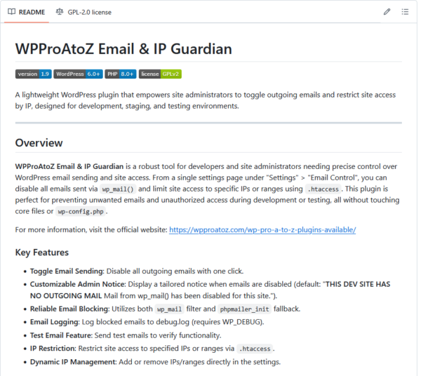 WPProAtoZ Email & IP Guardian
